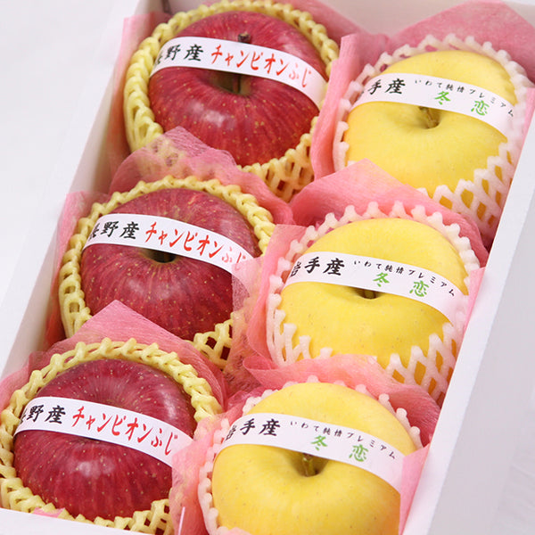 未編集長野産チャンピオンふじ【特秀品】3玉・ 岩手産いわて純情プレミアム冬恋【特秀品】3玉化粧箱入
